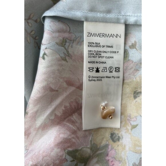 ZIMMERMANN Waverly Floral-Print Shirt Light Blue Silk Size AU 0P/ US 2P - Picture 14 of 14